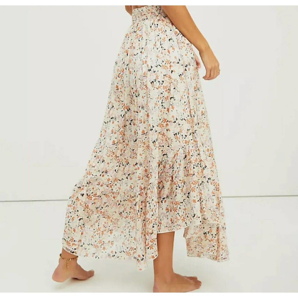 FREE PEOPLE Pretty Dayz Ivory Ruffle BOHO Floral Skirt Size S